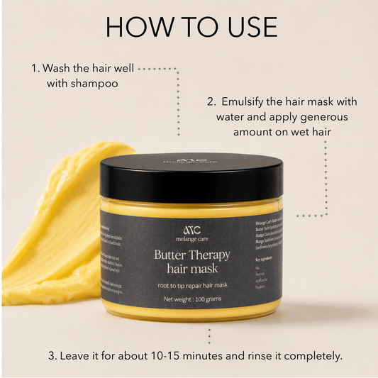 How to use Melange Care Butter Therapy Hair Mask on wet hair after shampooing