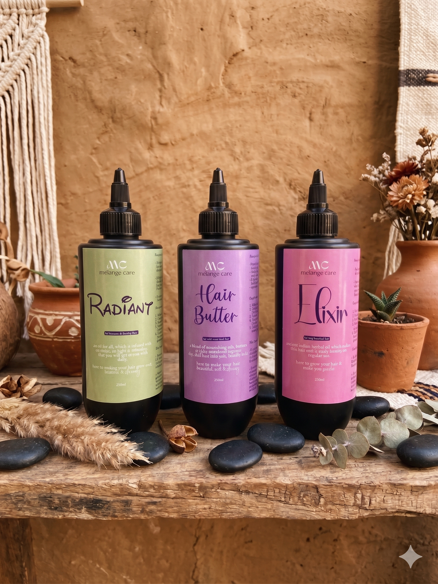 Melange Care Signature Trio featuring Elixir, Radiant and Hair Butter