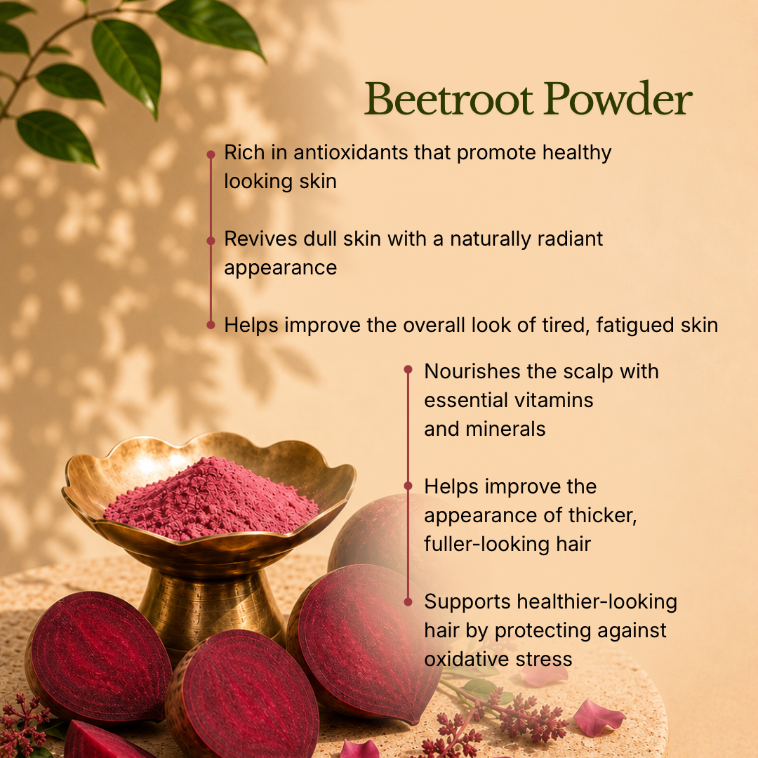 Melange Care beetroot powder antioxidants for glowing skin and thicker fuller looking hair India