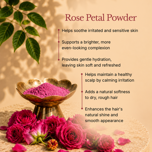 Melange Care rose petal powder for sensitive skin hydration natural hair shine and soft scalp India