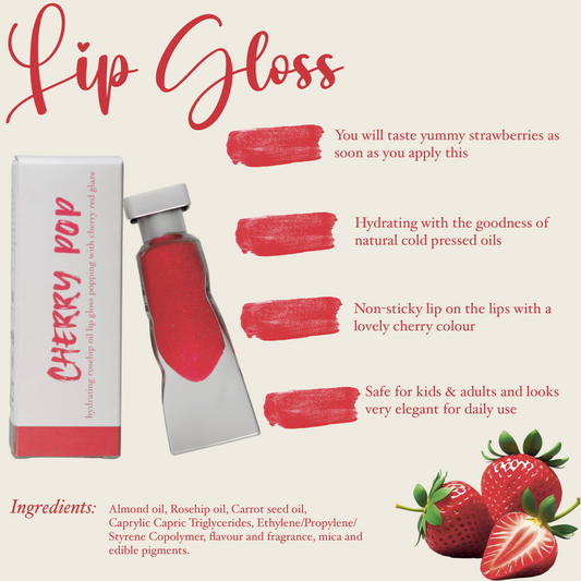 Melange Cherry Pop lip gloss lightweight moisturising red lip gloss