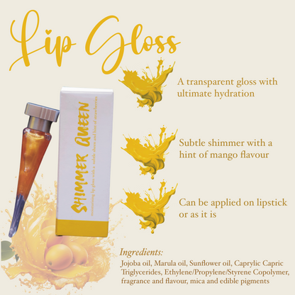 Melange Shimmer Queen lip gloss on bare lips natural glow non sticky