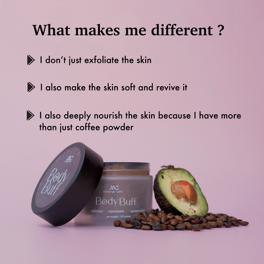Melange Summer Collection Body Buff exfoliating scrub removes dead skin and prevents acne