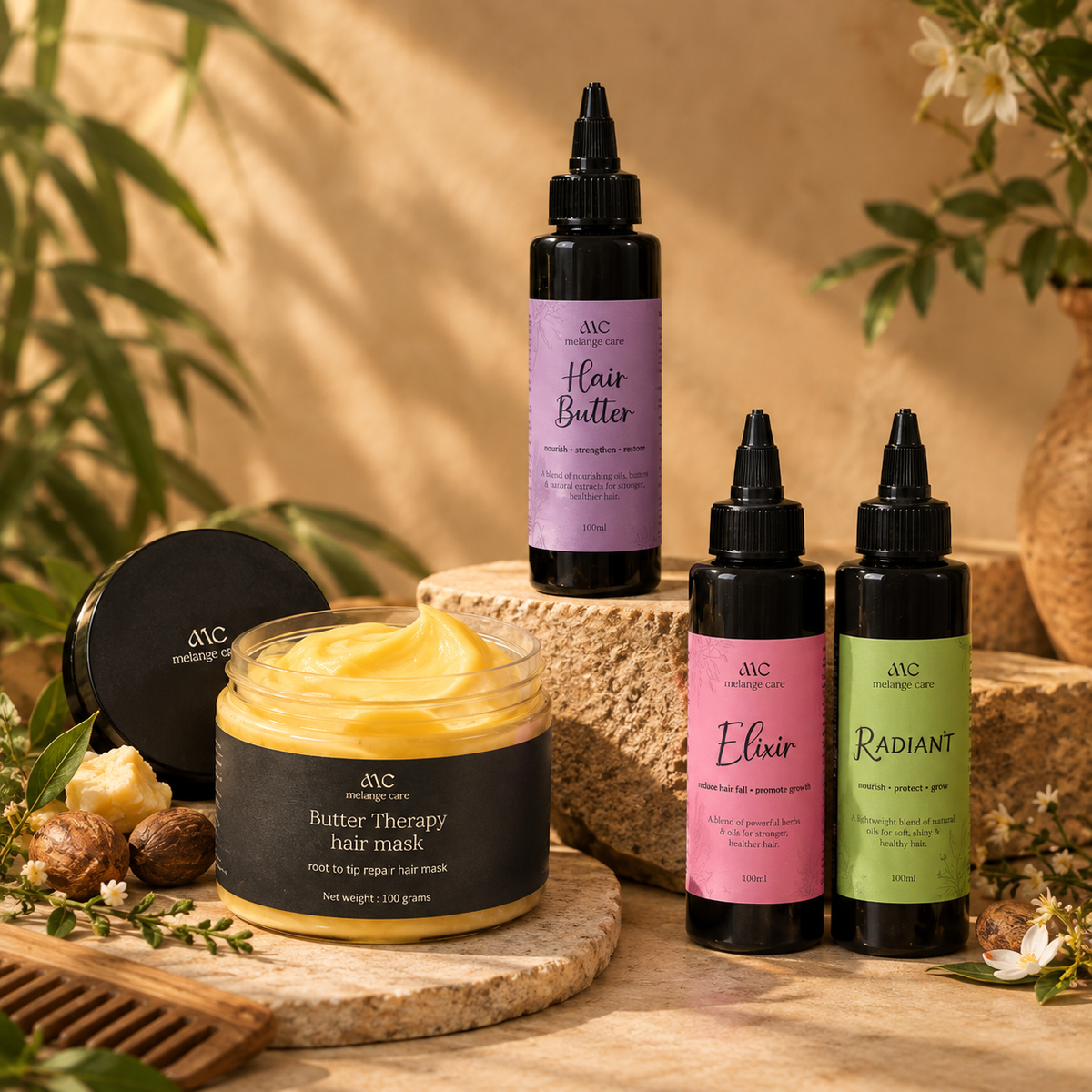 Total Nourishment hair mask and hair oil combo with Butter Therapy deep conditioning mask for softer, smoother hair