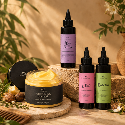Total Nourishment hair mask and hair oil combo with Butter Therapy deep conditioning mask for softer, smoother hair